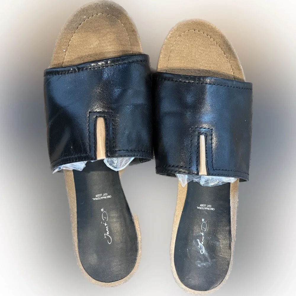 Italian Men’s Slide Sandal Black Leather Euro 42 Janet D.
